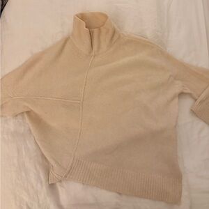 Cream Turtleneck Asymmetrical Sweater